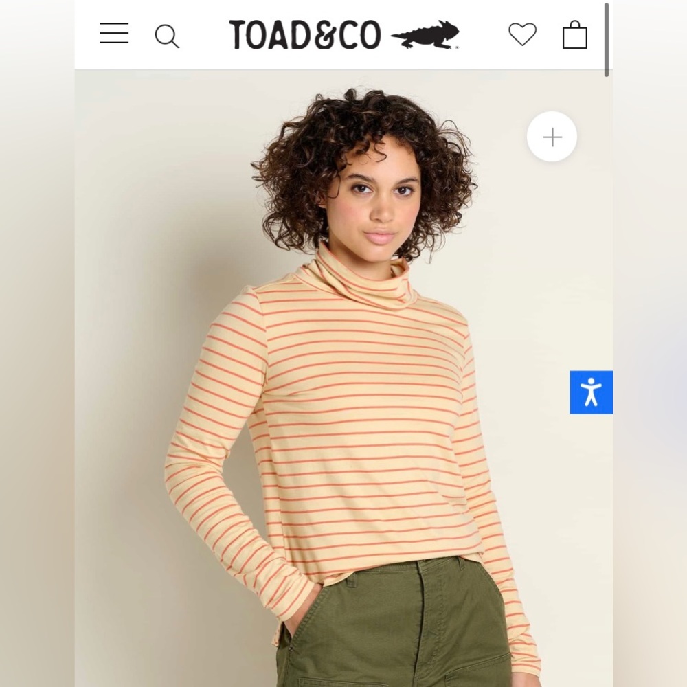 Toad&Co Maisey Long Sleeve T-Neck, size small, papaya bold stripe